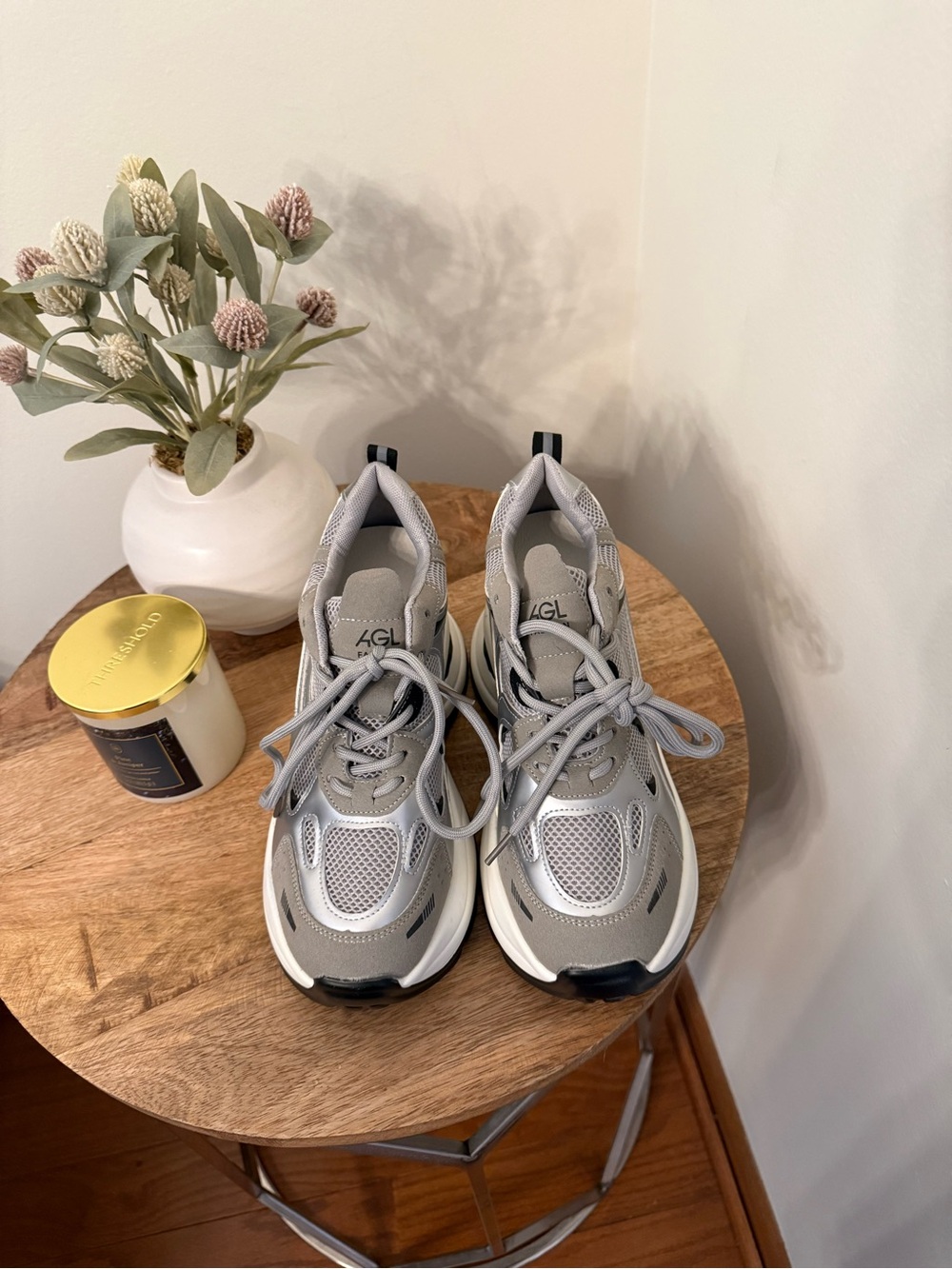 AGL Light Grey Mesh & Leather Running Sneakers